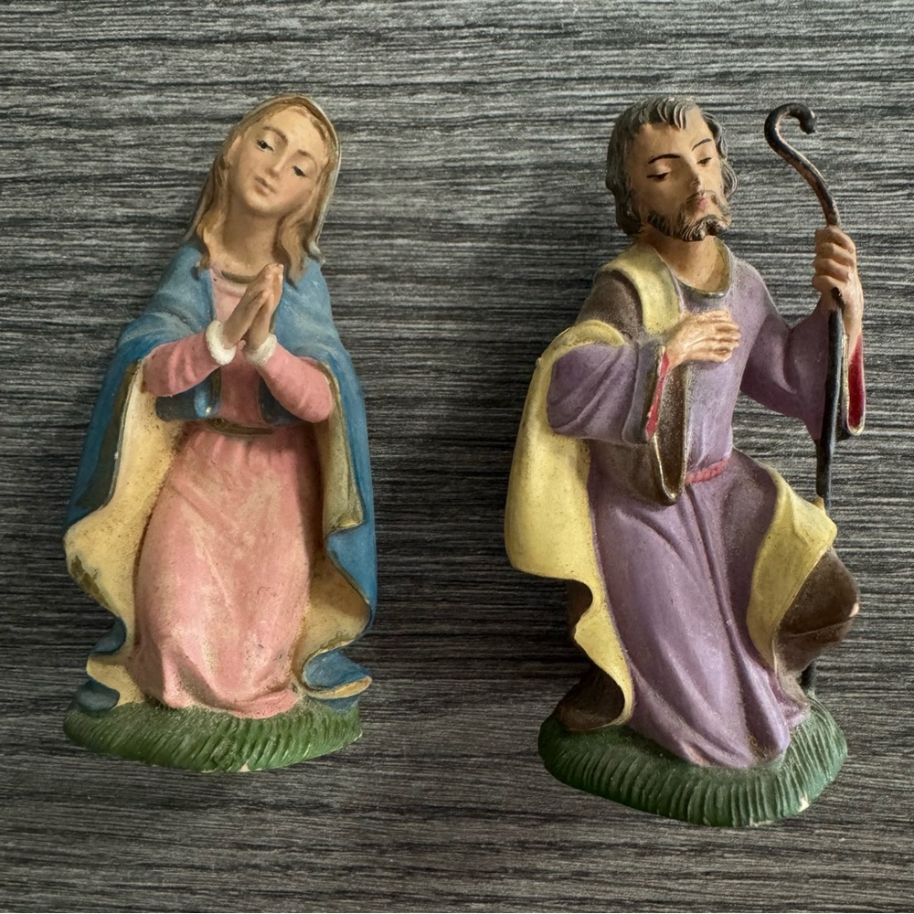 Vtg Fontanini Depose Italy Mary And Joseph Pre 80s Nativity Figurine Spider Mark